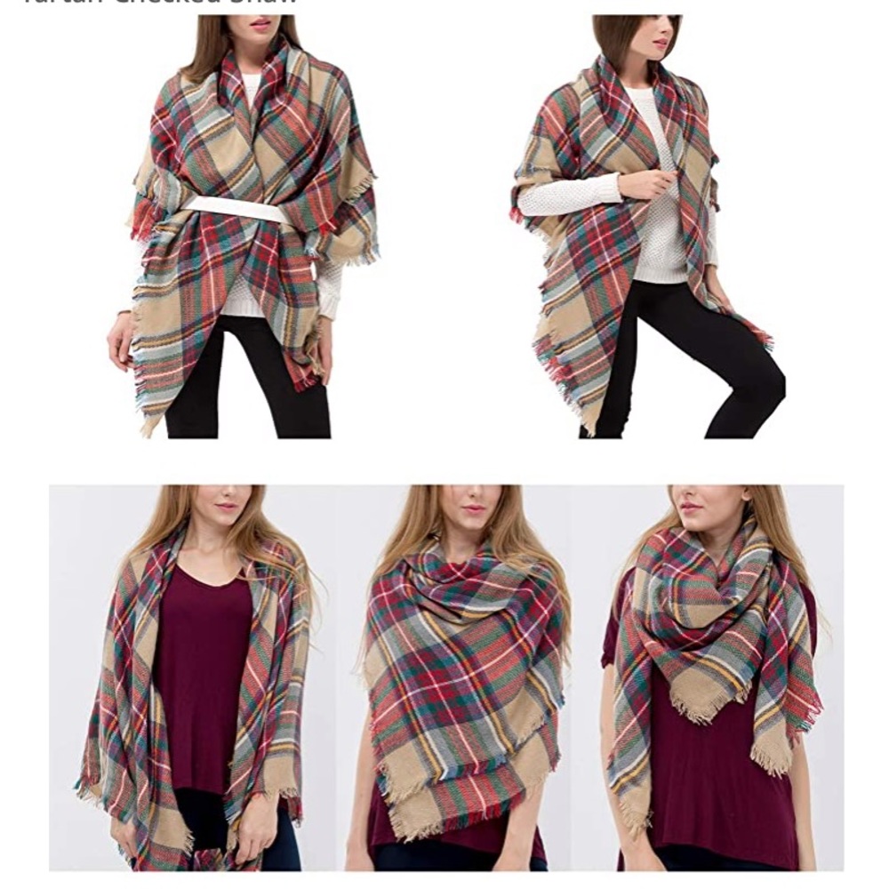 Khaki plaid blanket scarf